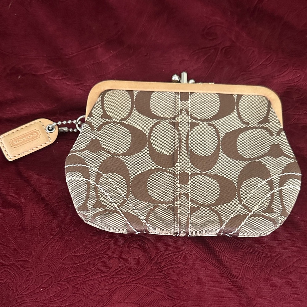 Coach Tan and Brown Signature Wristlet - Picture 3 of 7